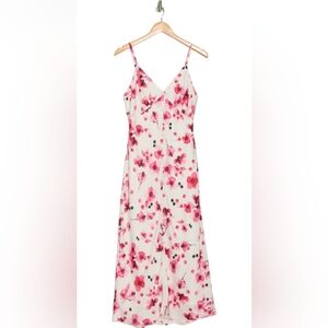Hutch Liddy Button Front Slip Dress In White/Pink